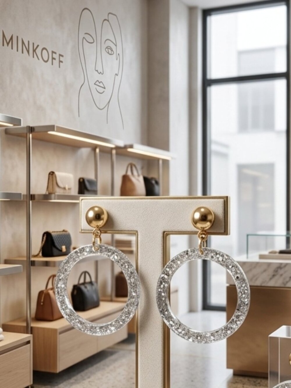 Rebecca Minkoff Glitter Resin Frontal Hoop Earrings silver